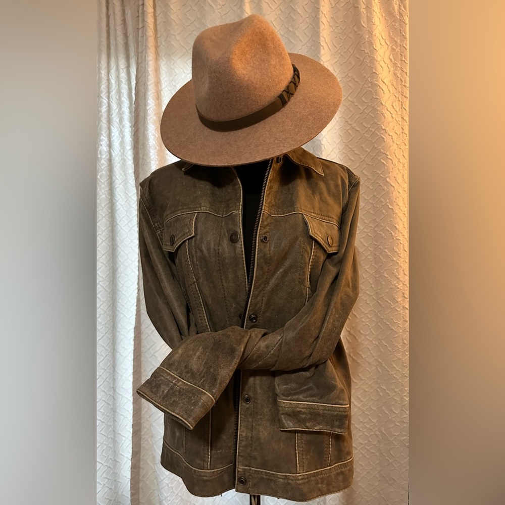 STS Ranch Wear - Ladies Large Leather Jacket with Plaid Lining